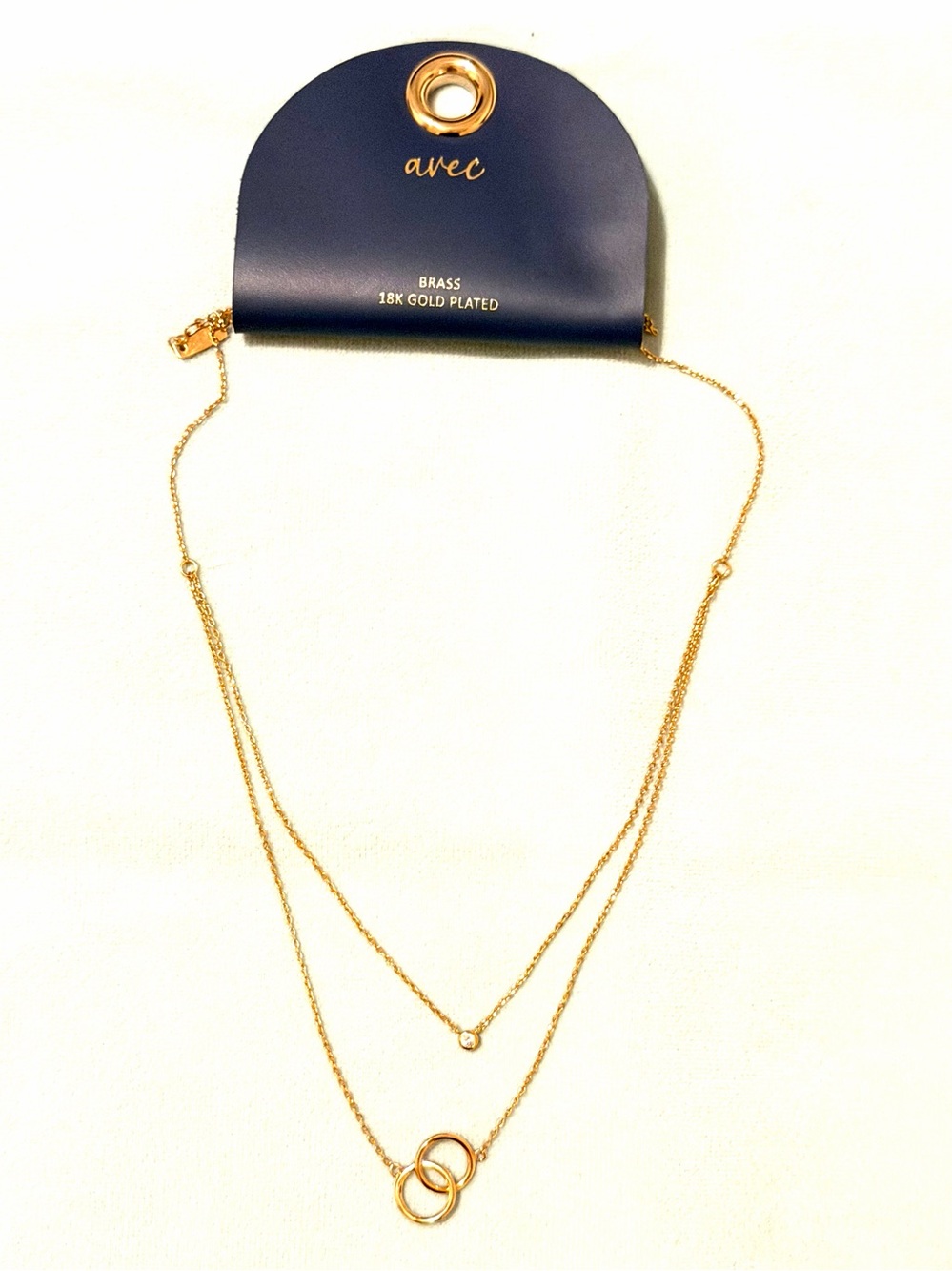 AVEC 18K Gold Plated Double-Layer Necklace with Interlocking Rings